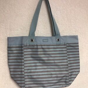 Thirty-One Blue and Brown Striped Tote